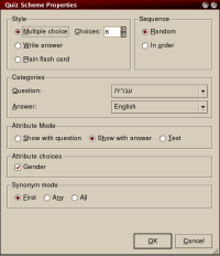 Screenshot of quiz scheme dialog